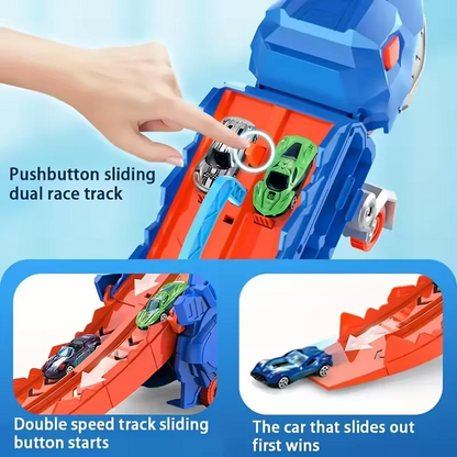 Transport Dinosaur Car Play Truck - 25-Inch Race Track, Transforms Standing T-Rex – Safe for Ages 3+