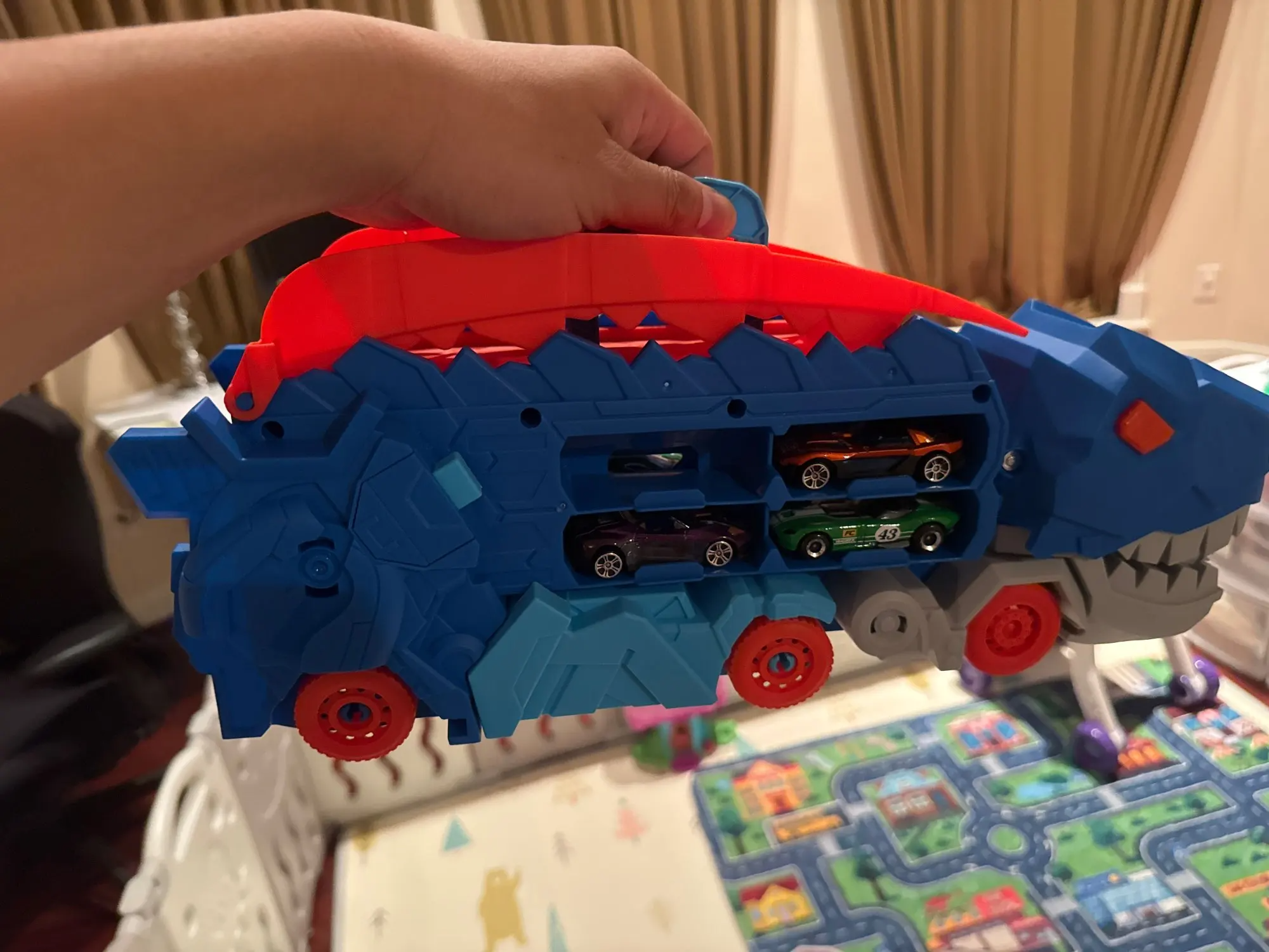 Transport Dinosaur Car Play Truck - 25-Inch Race Track, Transforms Standing T-Rex – Safe for Ages 3+