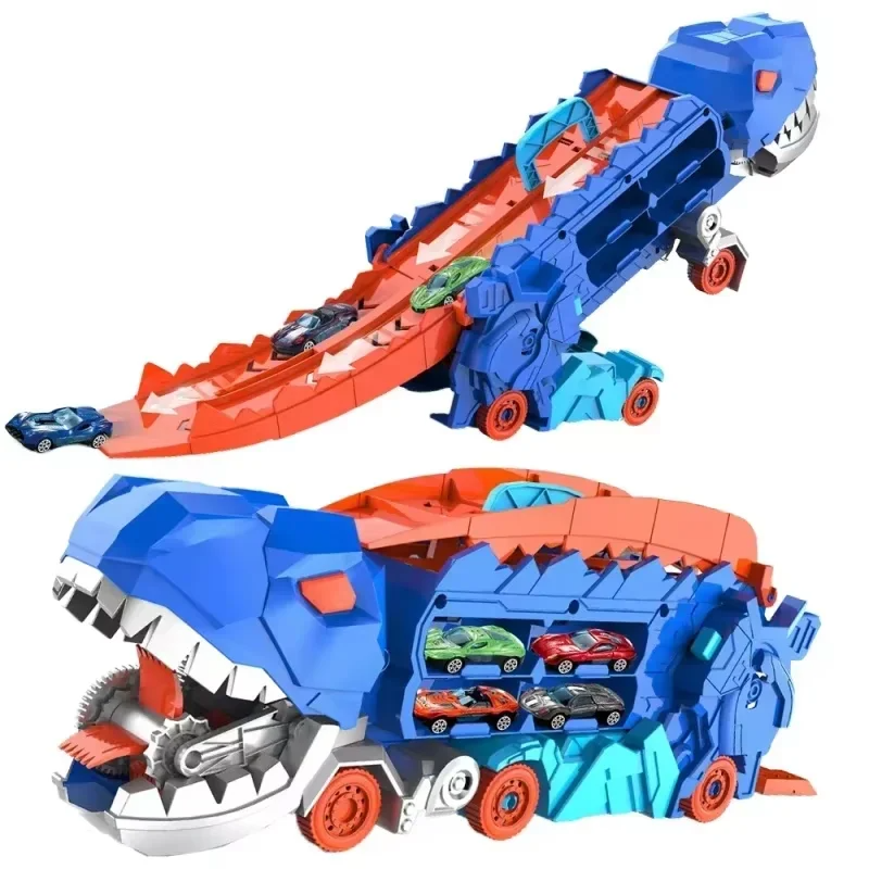 Transport Dinosaur Car Play Truck - 25-Inch Race Track, Transforms Standing T-Rex – Safe for Ages 3+