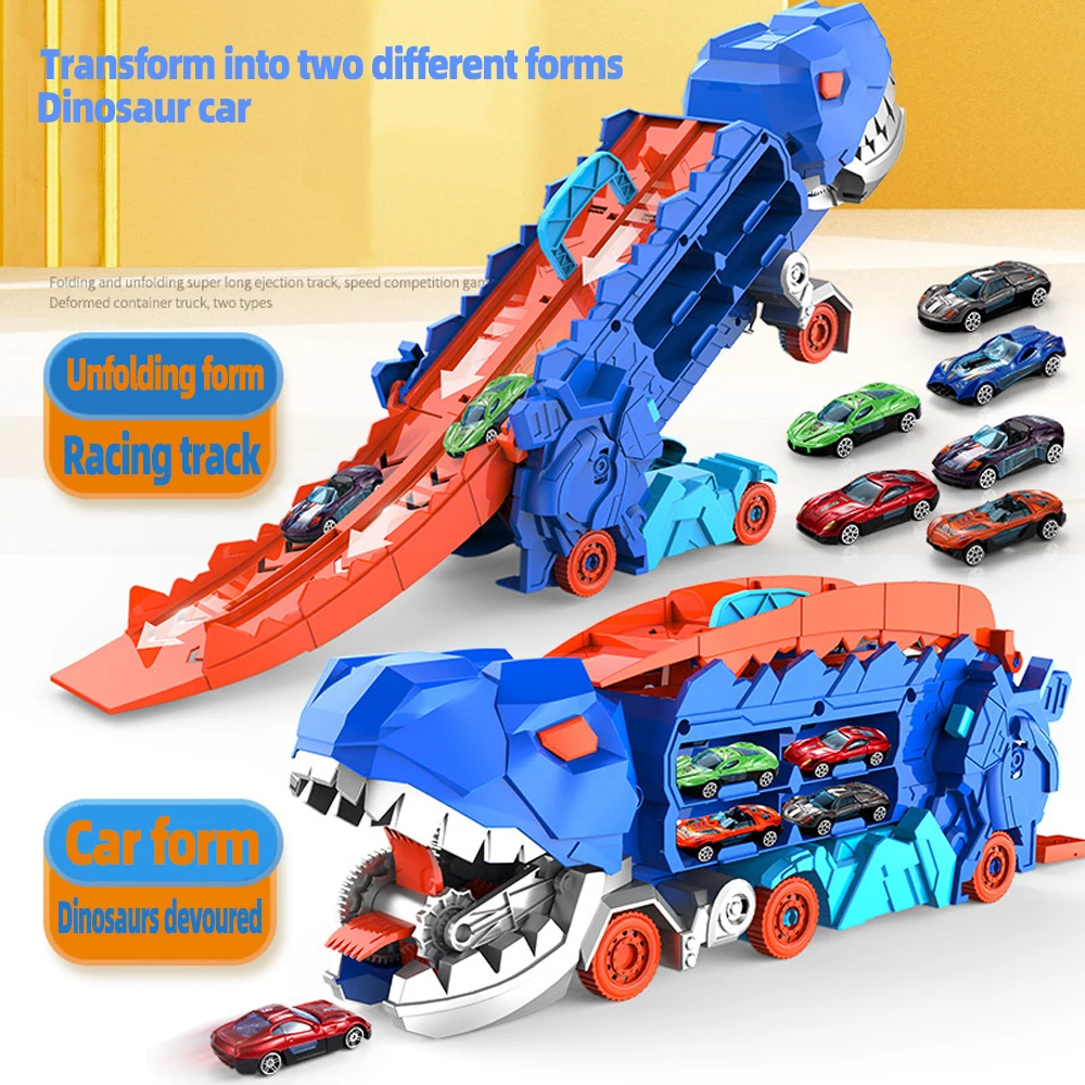 Transport Dinosaur Car Play Truck - 25-Inch Race Track, Transforms Standing T-Rex – Safe for Ages 3+