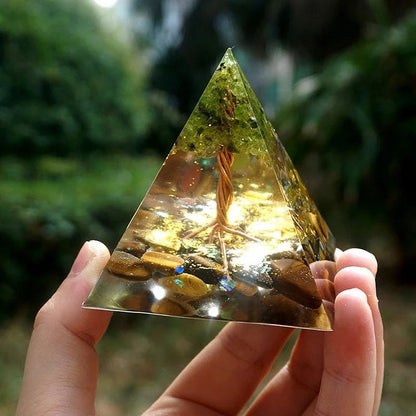 Tree Of Life Peridot With Tiger Eye Orgone Pyramid