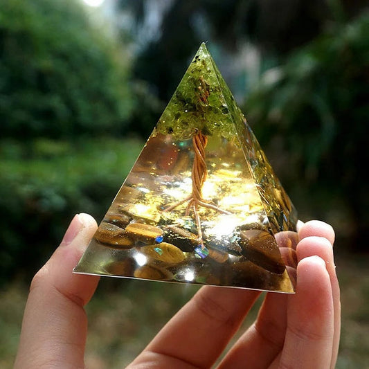 Tree Of Life Peridot With Tiger Eye Orgone Pyramid