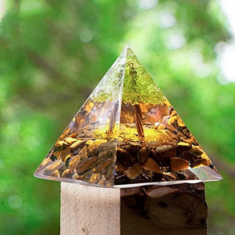 Tree Of Life Peridot With Tiger Eye Orgone Pyramid