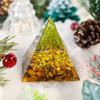 Tree Of Life Peridot With Tiger Eye Orgone Pyramid