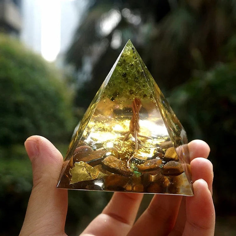 Tree Of Life Peridot With Tiger Eye Orgone Pyramid
