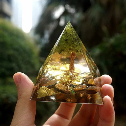 Tree Of Life Peridot With Tiger Eye Orgone Pyramid