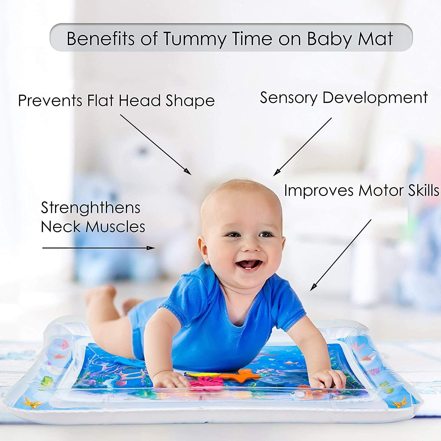 Tummy Time Water Mat, Safe for Babies & Toddlers, Foldable Easy to Clean