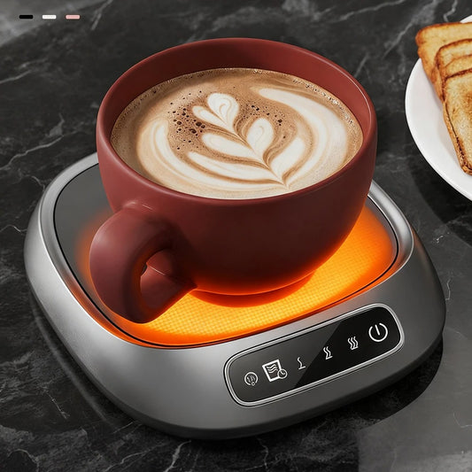 USB Rechargeable Smart Coffee Mug Warmer Pad – Sleek Black Heating Plate Keeps Drinks Hot with 8H Timer, Auto Shut-Off & Portable Design