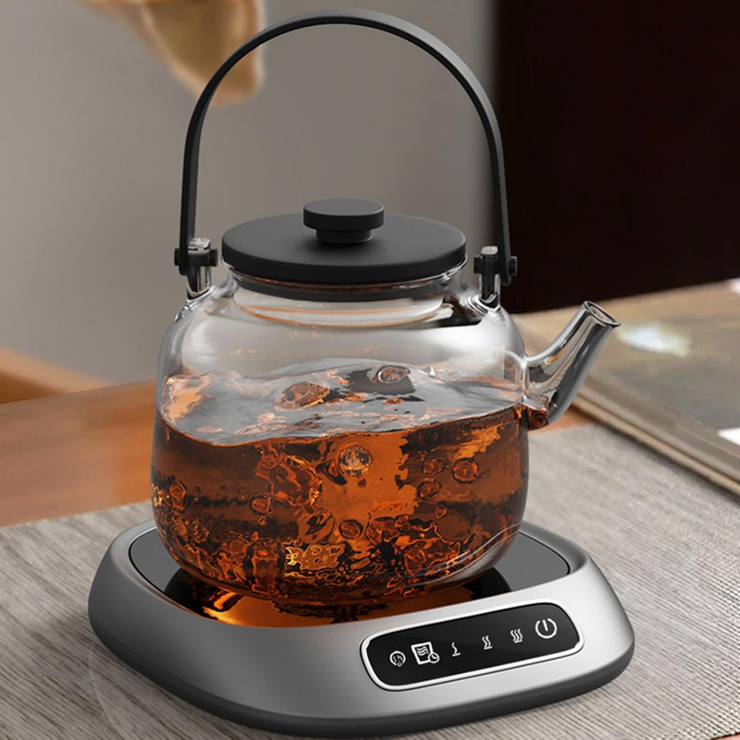 USB Rechargeable Smart Coffee Mug Warmer Pad – Sleek Black Heating Plate Keeps Drinks Hot with 8H Timer, Auto Shut-Off & Portable Design