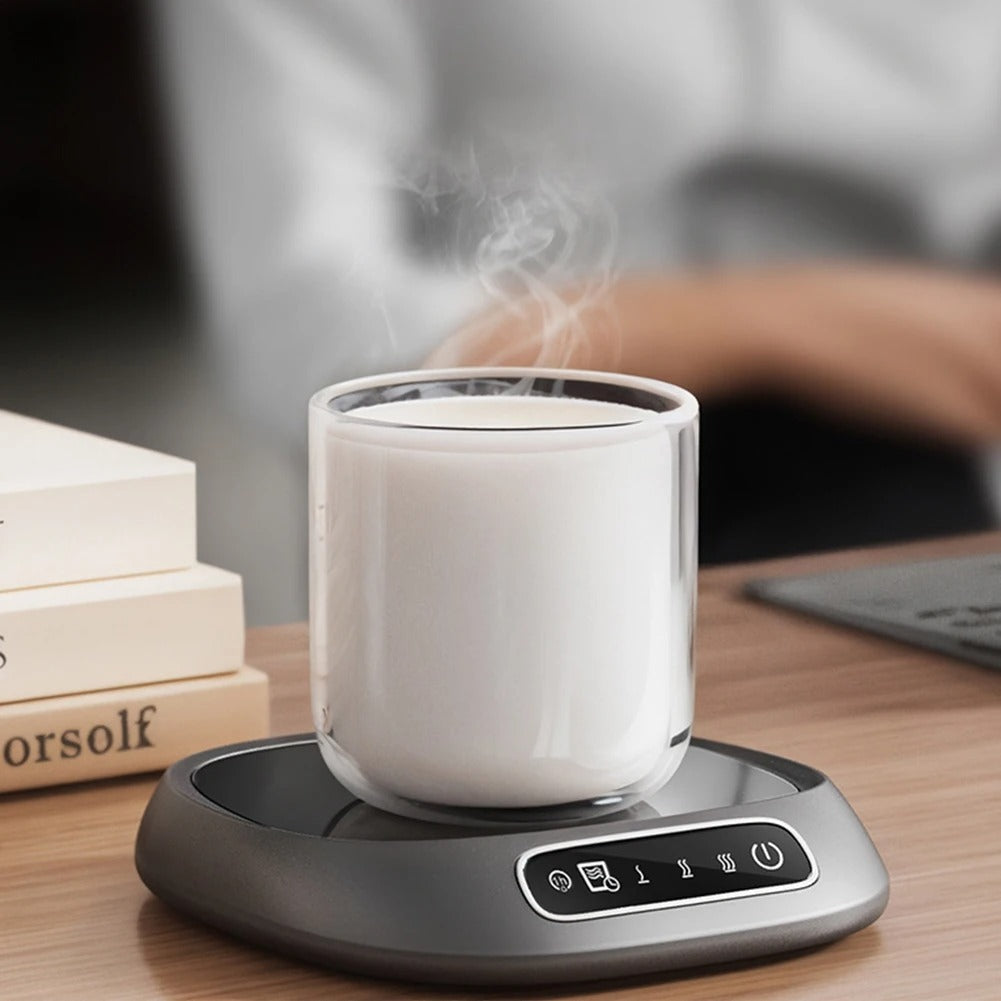 USB Rechargeable Smart Coffee Mug Warmer Pad – Sleek Black Heating Plate Keeps Drinks Hot with 8H Timer, Auto Shut-Off & Portable Design