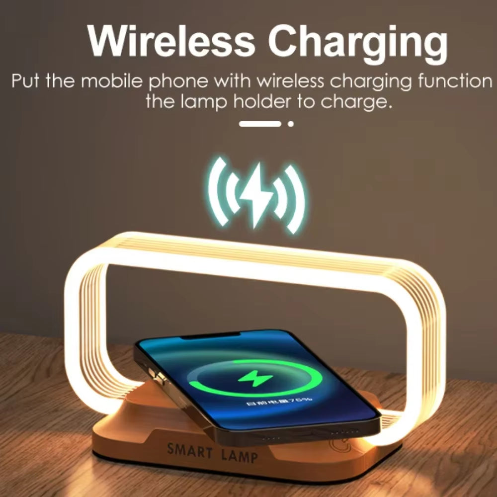 Ultimate LED Desk Lamp with Charging Station – 5-in-1 Fast Wireless Charger, Clock & Night Light with USB Port for Effortless Power & Style