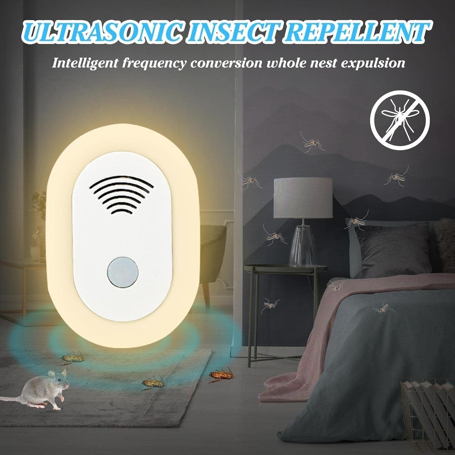Ultrasonic Mosquito Repellent for Indoor Use with Built-in Night Light and 360-Degree Coverage