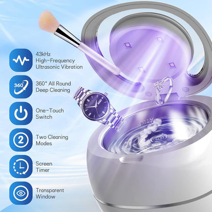 Ultrasonic Portable Denture Cleaner Machine with UV Sterilization, Dual Cleaning Modes, One-Touch Control Panel