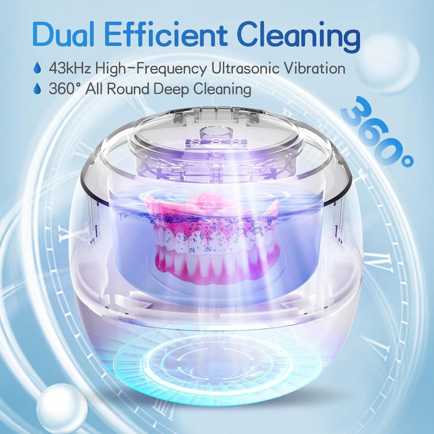 Ultrasonic Portable Denture Cleaner Machine with UV Sterilization, Dual Cleaning Modes, One-Touch Control Panel