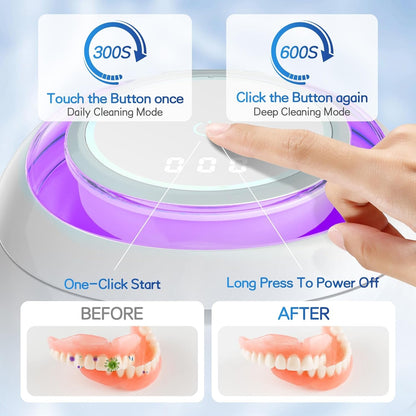 Ultrasonic Portable Denture Cleaner Machine with UV Sterilization, Dual Cleaning Modes, One-Touch Control Panel