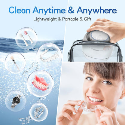 Ultrasonic Portable Denture Cleaner Machine with UV Sterilization, Dual Cleaning Modes, One-Touch Control Panel