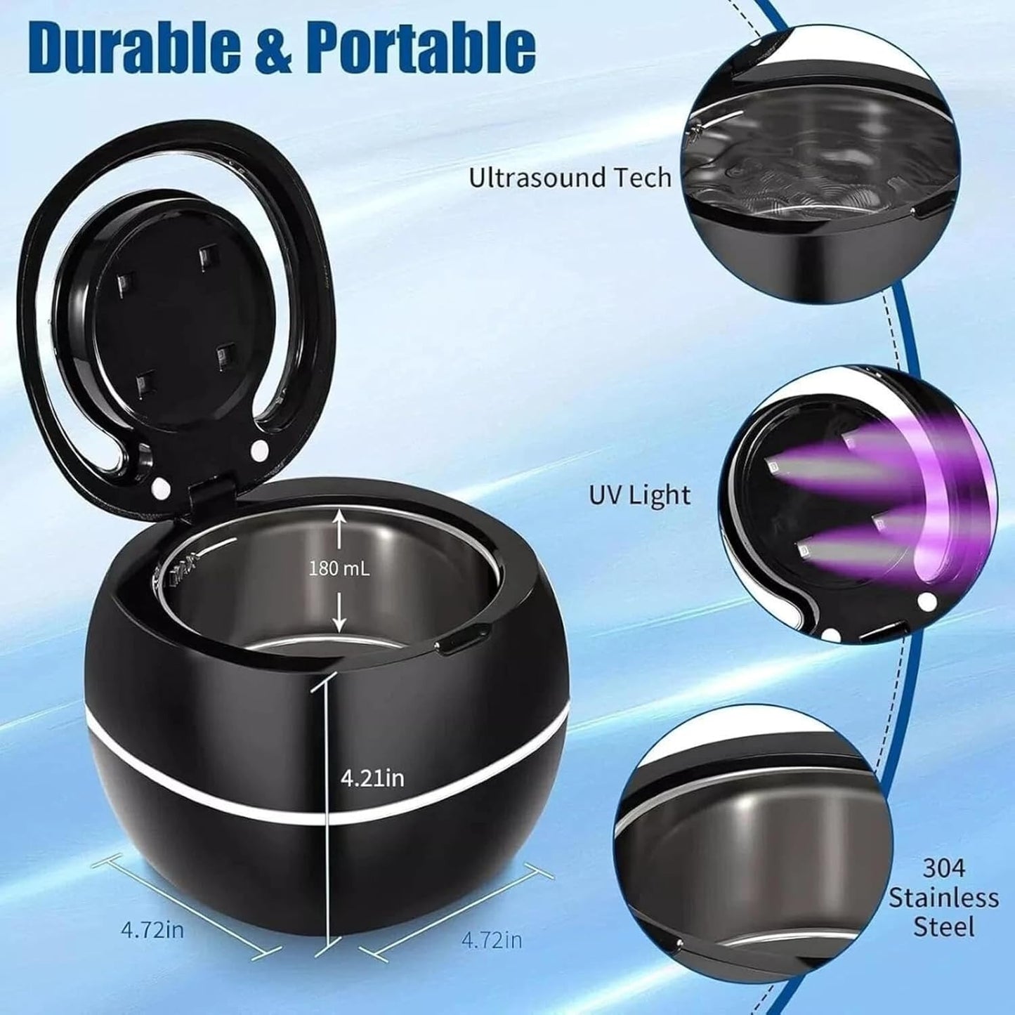 Ultrasonic Portable Denture Cleaner Machine with UV Sterilization, Dual Cleaning Modes, One-Touch Control Panel