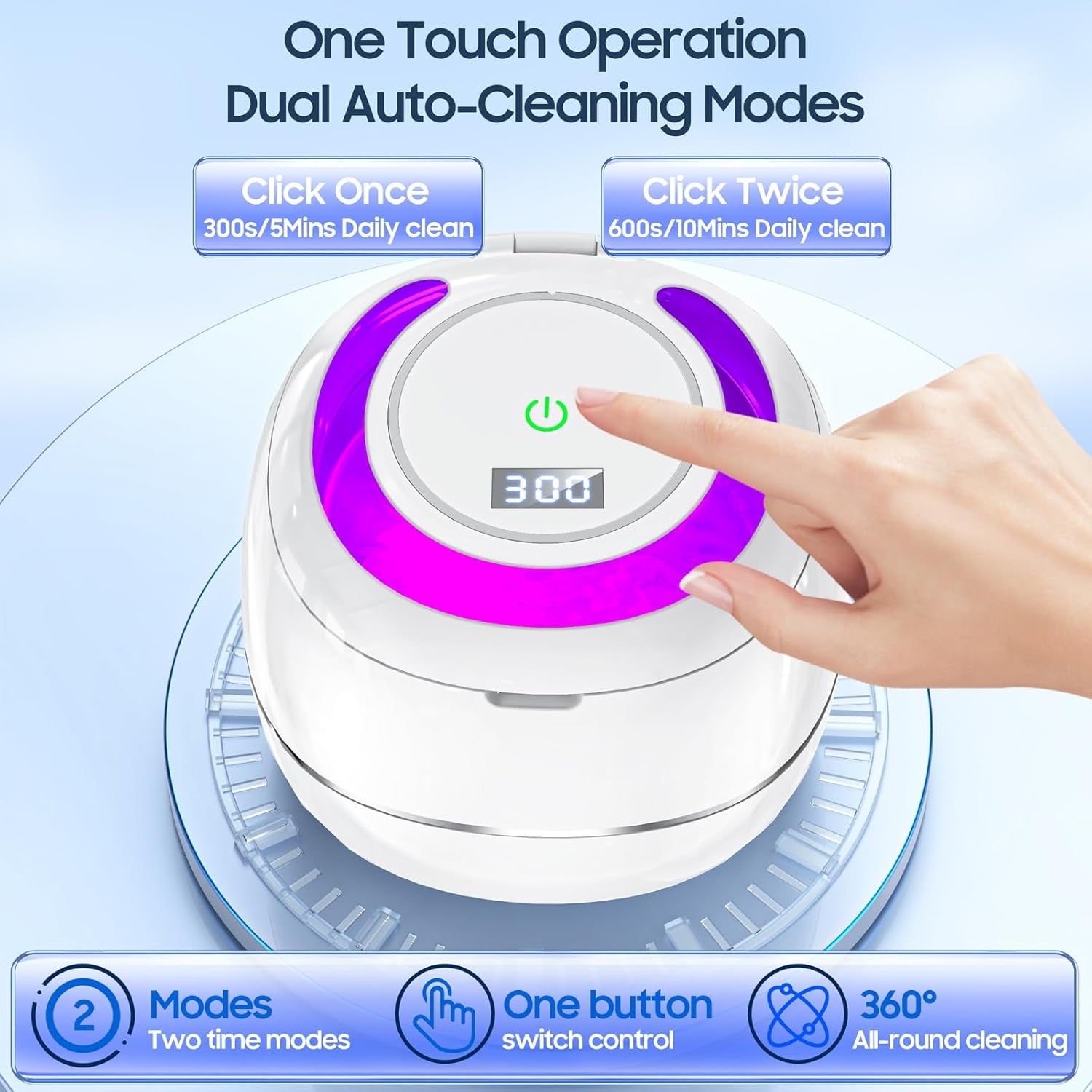 Ultrasonic Portable Denture Cleaner Machine with UV Sterilization, Dual Cleaning Modes, One-Touch Control Panel