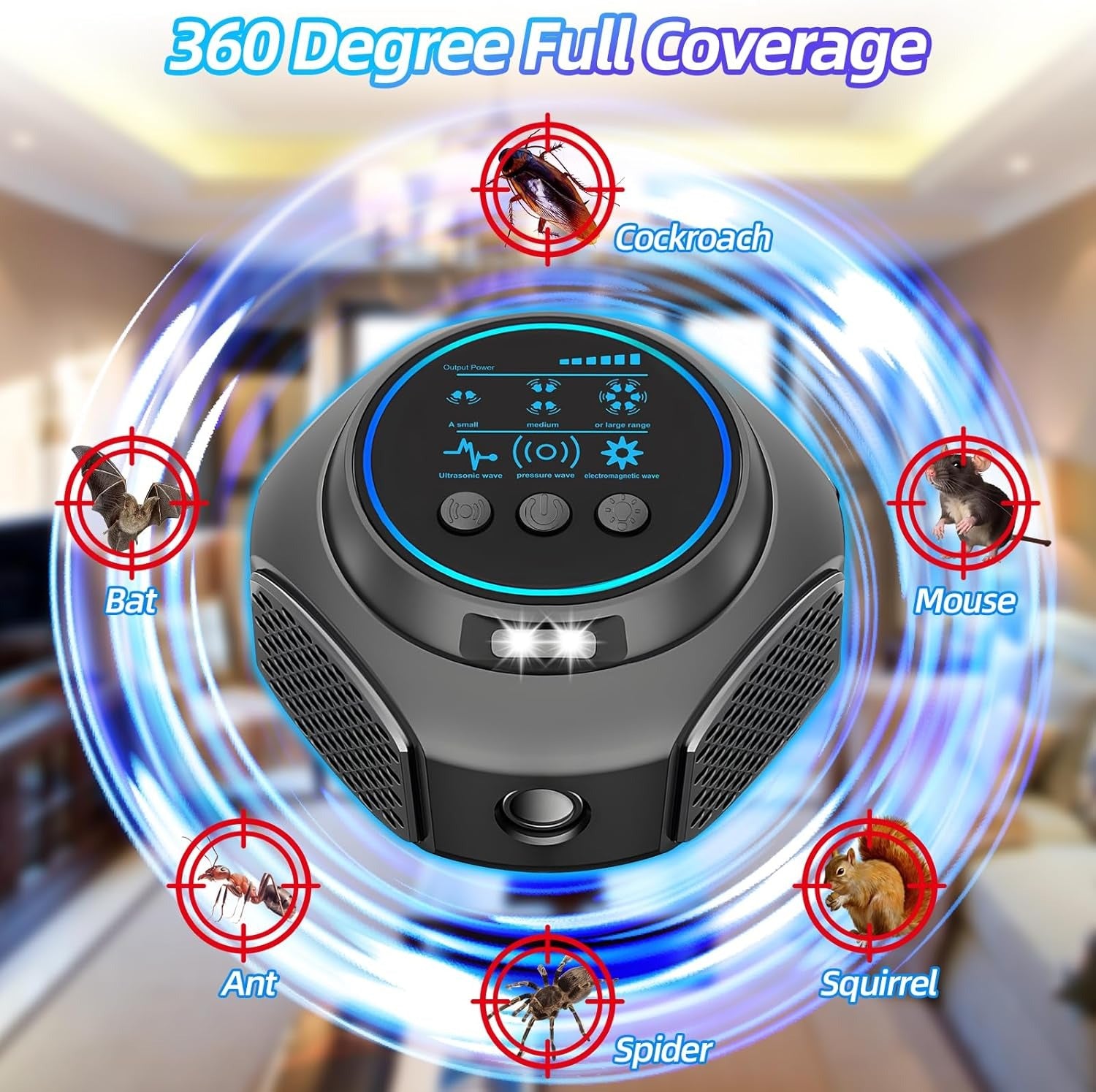 Ultrasonic Rodent Repellent Plug-In, 3200 sq ft Coverage, 360° Coverage, Silent Operation, Chemical-Free