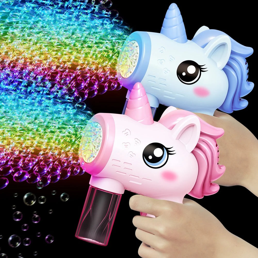Unicorn Toy Bubble Machine with LED Lights, Compact, Portable, Safe for Ages 3+