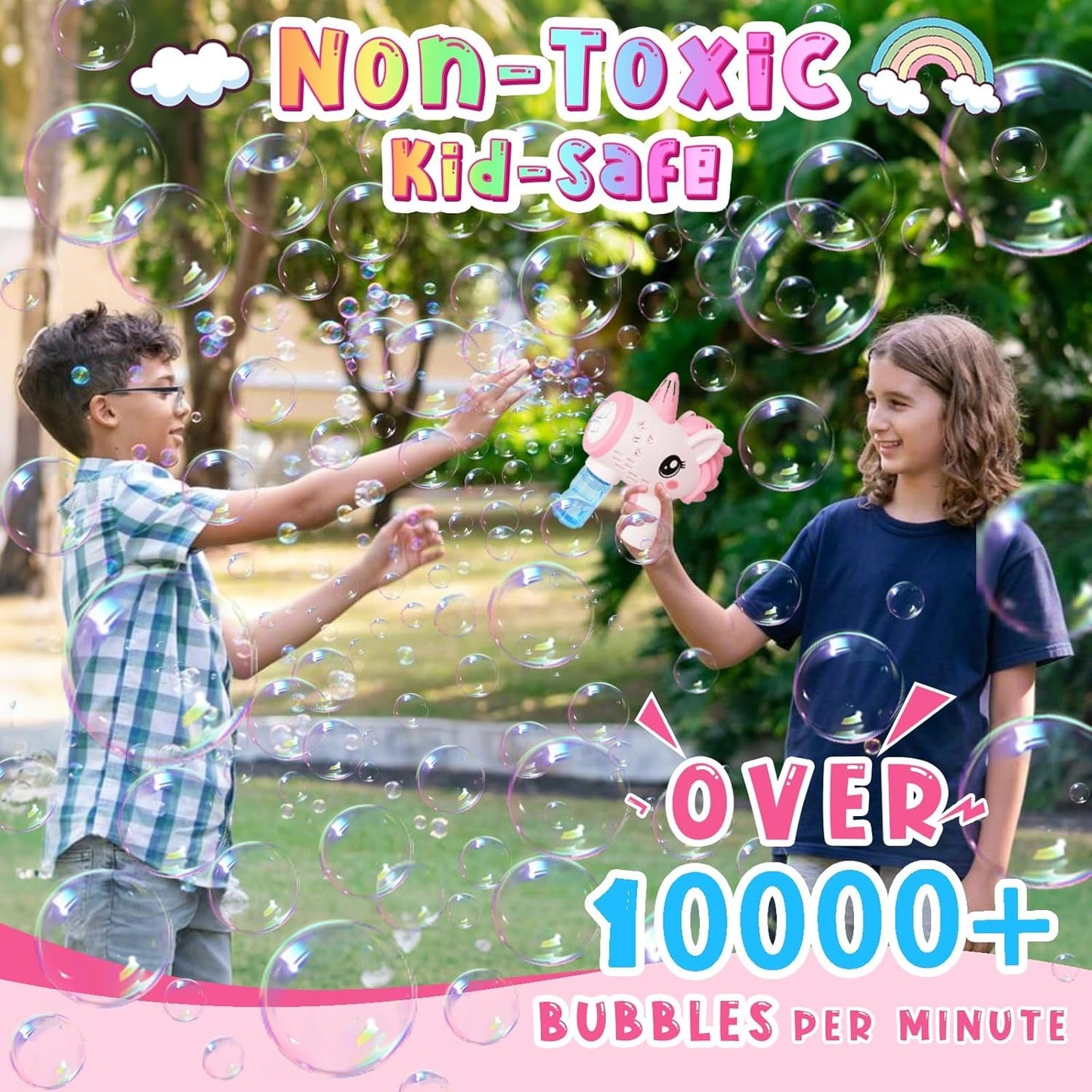 Unicorn Toy Bubble Machine with LED Lights, Compact, Portable, Safe for Ages 3+