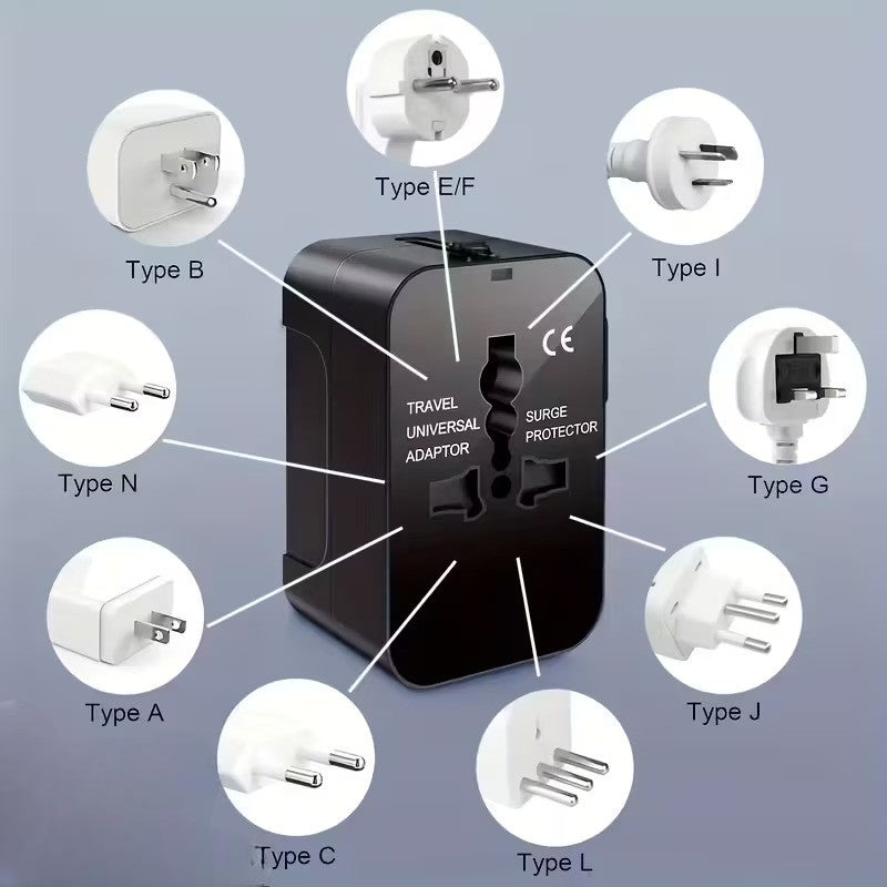 Universal Travel Adapter with USB Ports, Overload Protection, Multistandard Socket Outlet