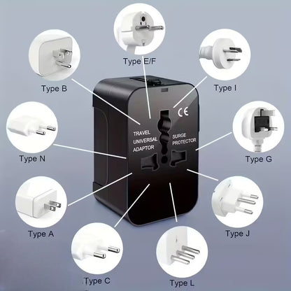 Universal Travel Adapter with USB Ports, Overload Protection, Multistandard Socket Outlet