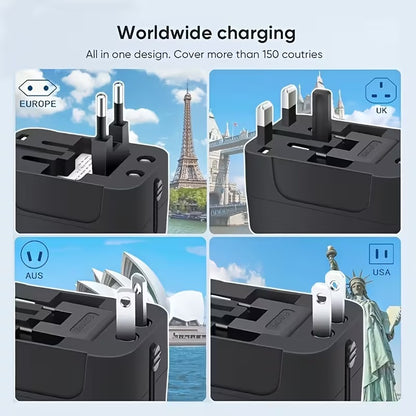 Universal Travel Adapter with USB Ports, Overload Protection, Multistandard Socket Outlet