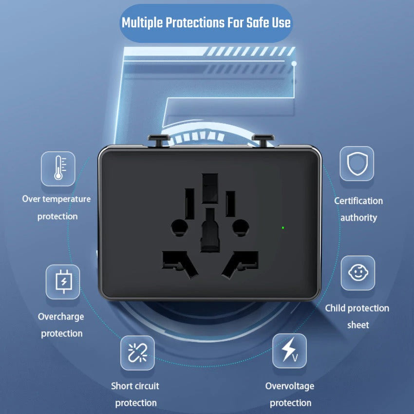 Universal Travel Adapter with USB Ports, Overload Protection, Multistandard Socket Outlet