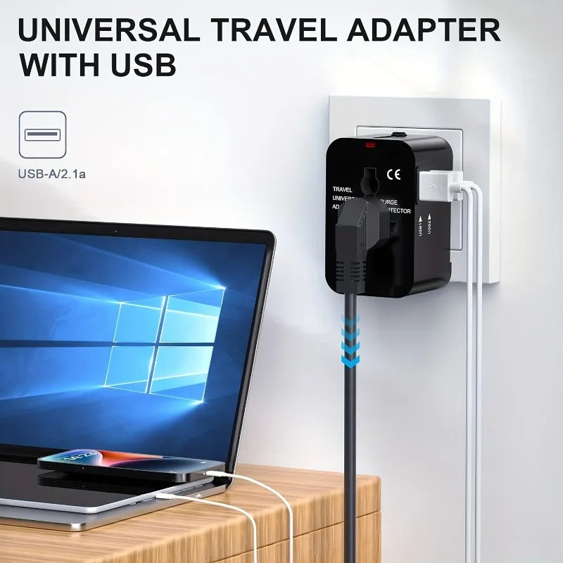 Universal Travel Adapter with USB Ports, Overload Protection, Multistandard Socket Outlet