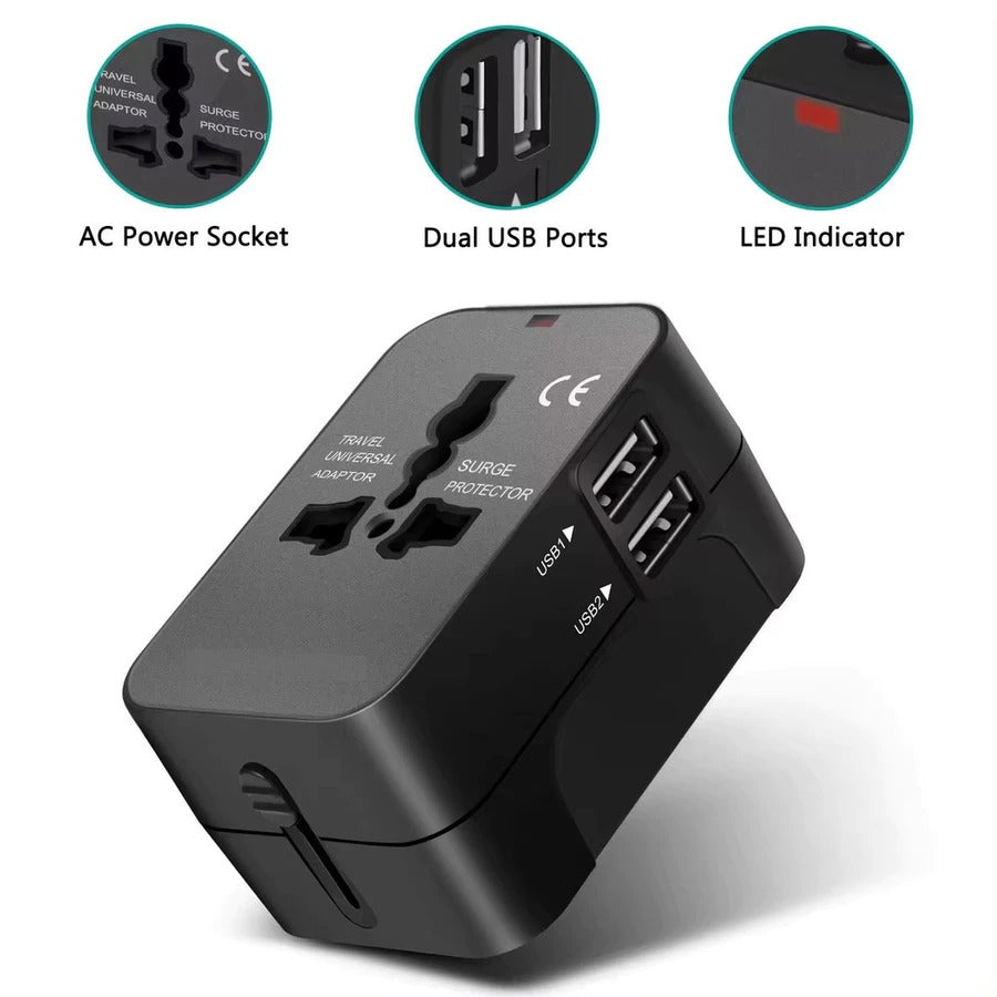 Universal Travel Adapter with USB Ports, Overload Protection, Multistandard Socket Outlet