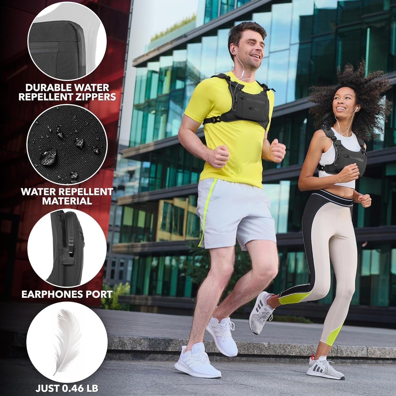 Urban Men Ergonomic Chest Bag with Multi Pockets, Secure Fit, Earphone Port, and Adjustable Strap