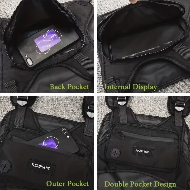 Urban Men Ergonomic Chest Bag with Multi Pockets, Secure Fit, Earphone Port, and Adjustable Strap