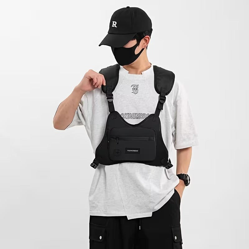 Urban Men Ergonomic Chest Bag with Multi Pockets, Secure Fit, Earphone Port, and Adjustable Strap