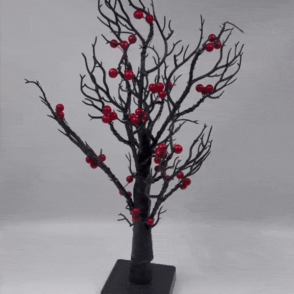 Vintage Glowing Tree with Cardinals – Soft Lighting, Stable Base, Fixed Ornaments, Powered Operation