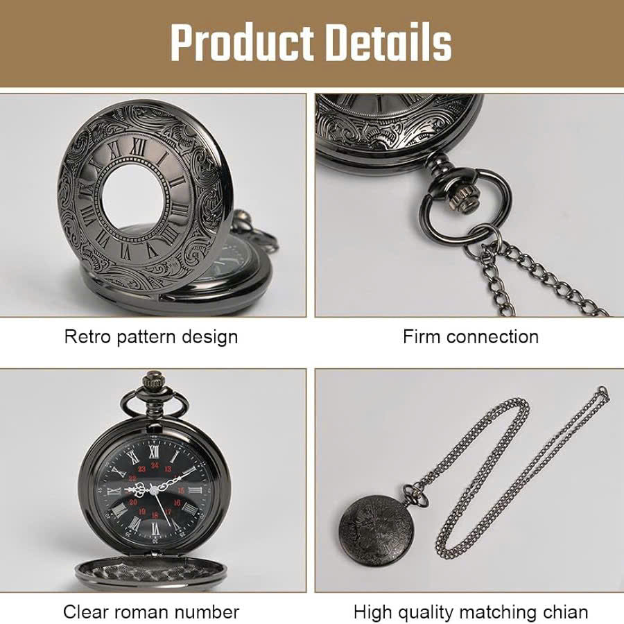 Vintage Half Hunter Pocket Watch with Cover, Chain, Safe Materials, Compact and Easy to Carry