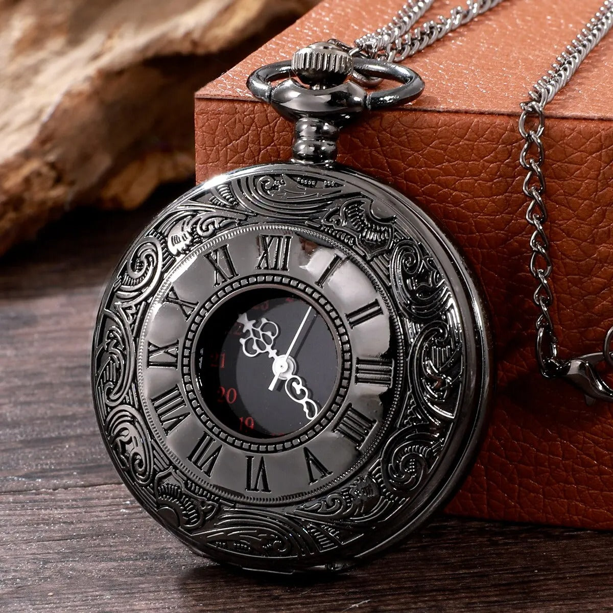 Vintage Half Hunter Pocket Watch with Cover, Chain, Safe Materials, Compact and Easy to Carry