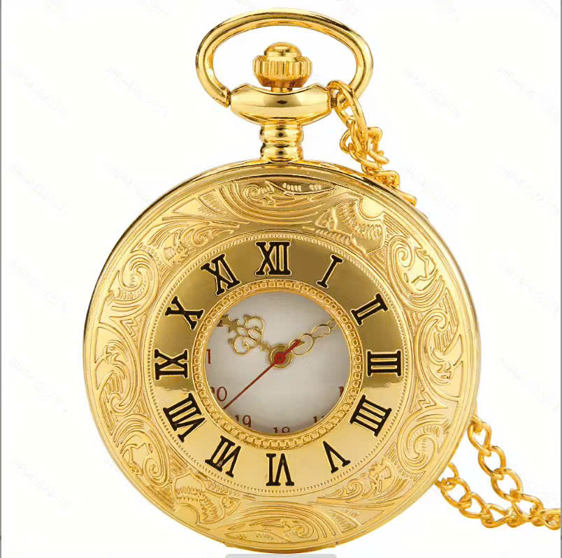 Vintage Half Hunter Pocket Watch with Cover, Chain, Safe Materials, Compact and Easy to Carry