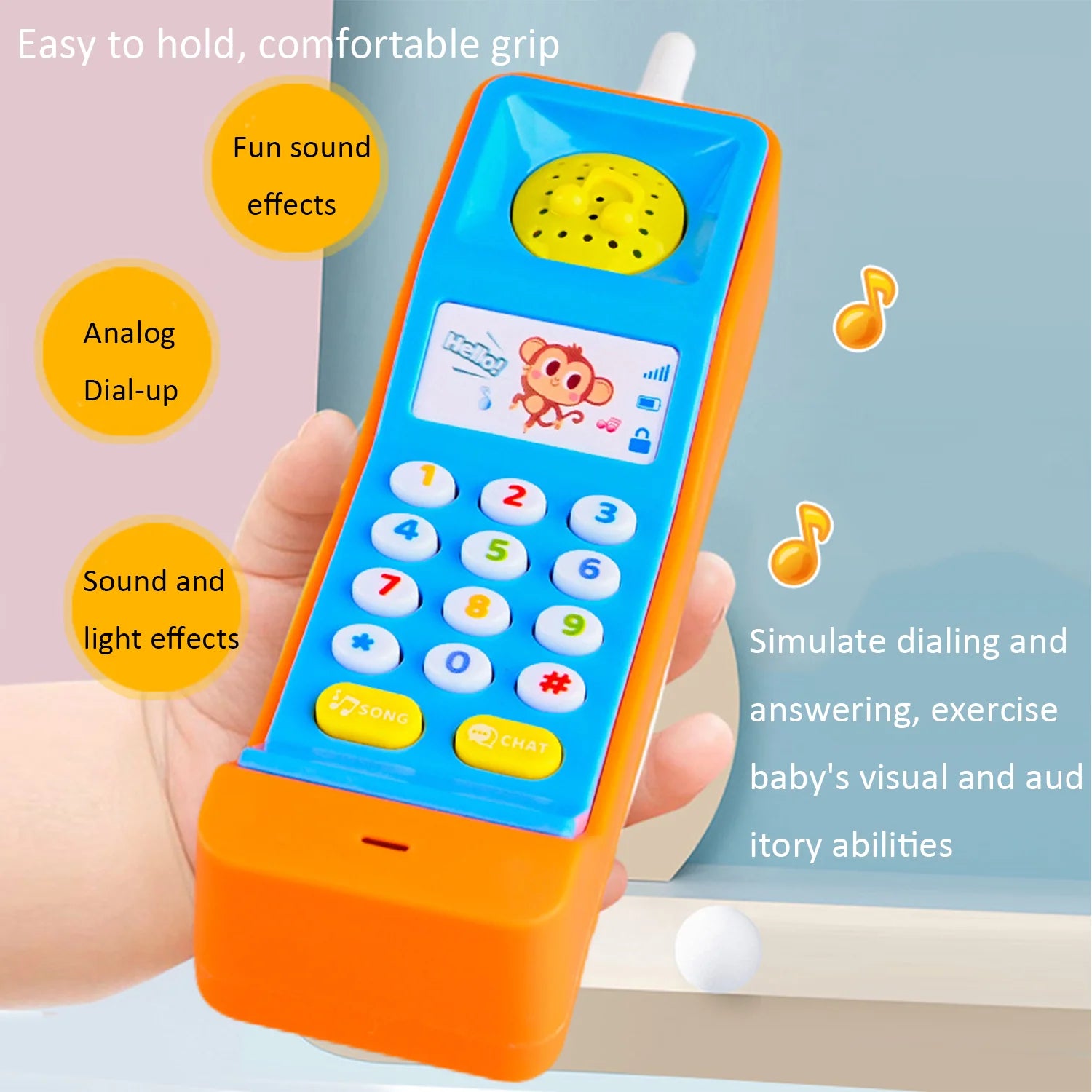 Vintage Learning Phone with Sound Effects, Flashing Lights, Simulated Phone Calls and Easy to Hold, Safe for Months 18+