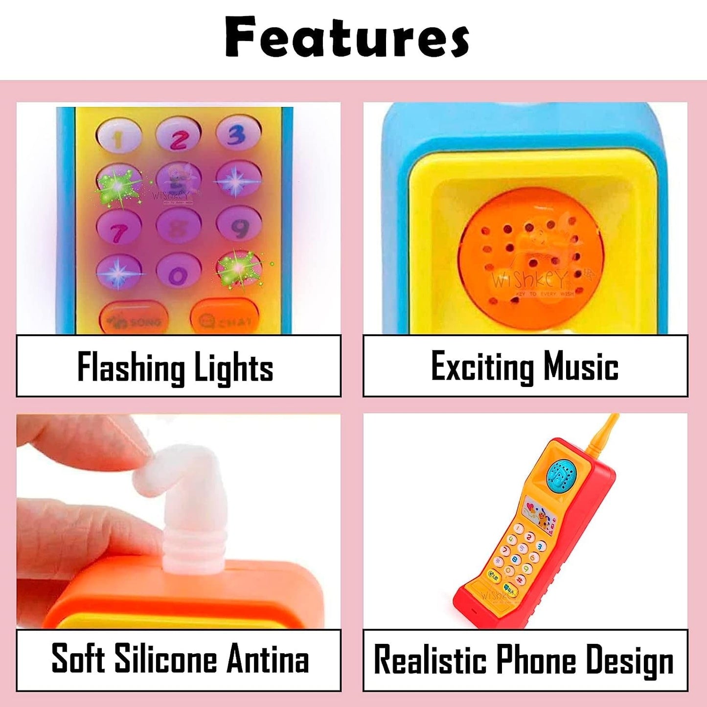 Vintage Learning Phone with Sound Effects, Flashing Lights, Simulated Phone Calls and Easy to Hold, Safe for Months 18+