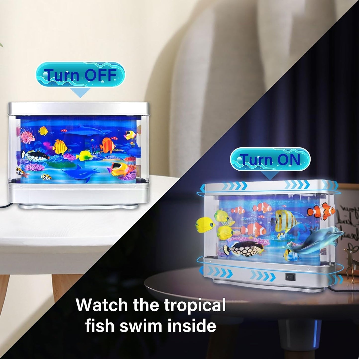 Virtual Ocean Desk Fish Tank with LED Night Light – Stress-Relief Motion Lamp, Perfect Gift for Kids & Home Decor