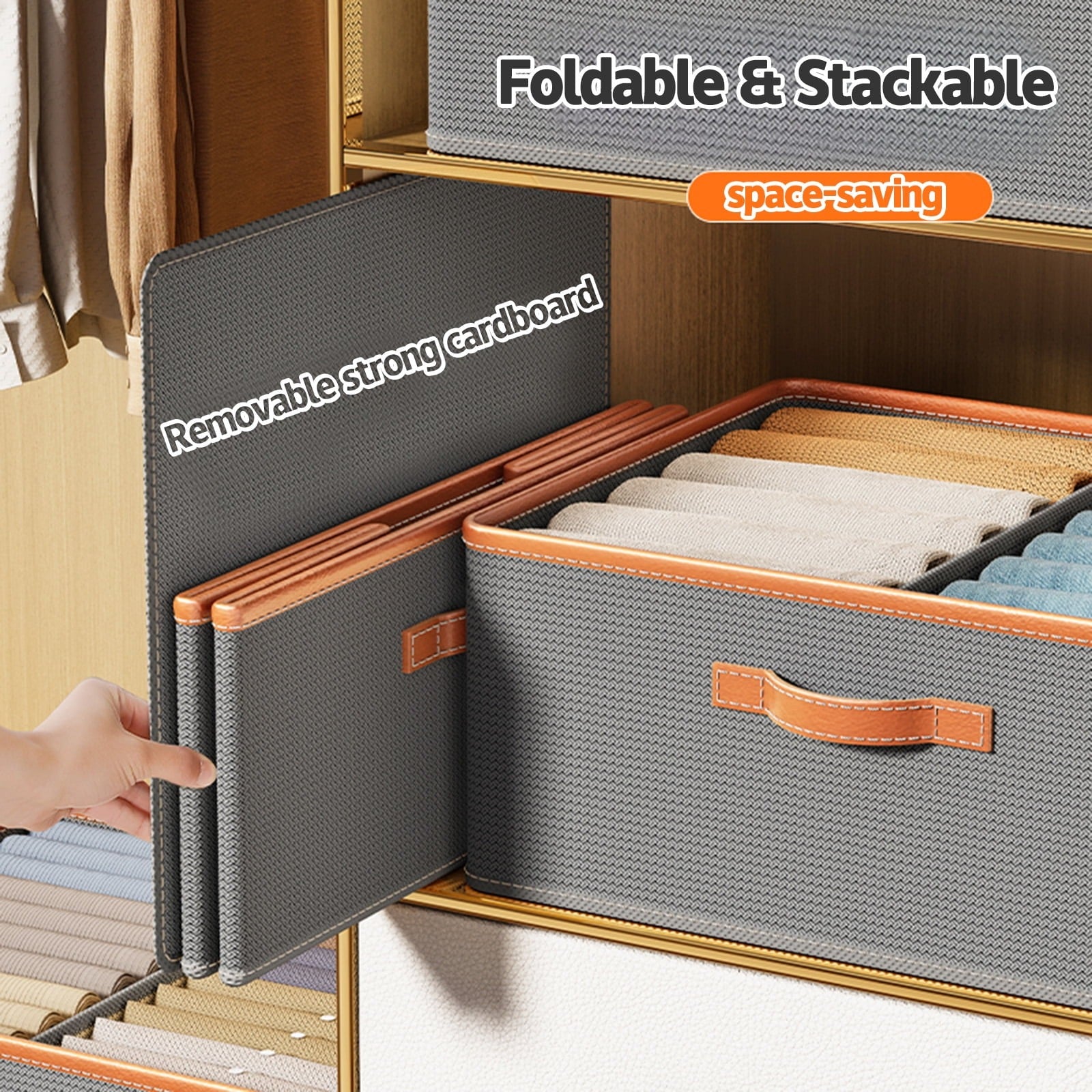 Wardrobe Clothing Organizer, Foldable, Large Capacity Storage Box with Adjustable Dividers