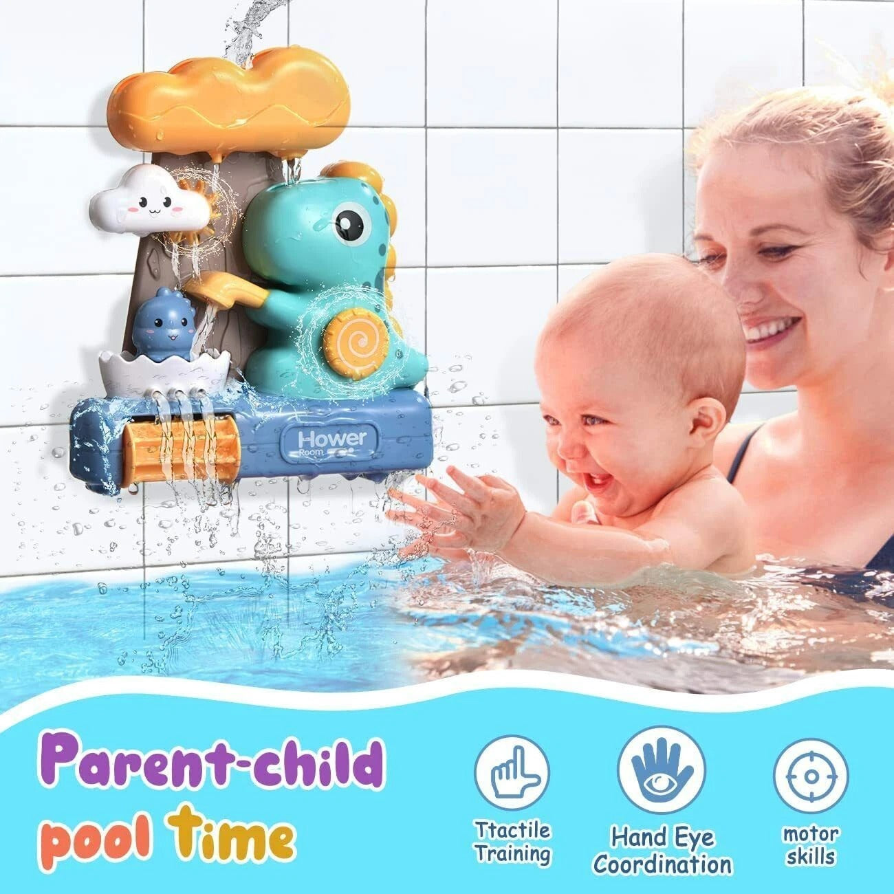 Waterfall Dinosaur Bath Toy - No Batteries Required, Easy to Use and Install, Safe for Ages 1+