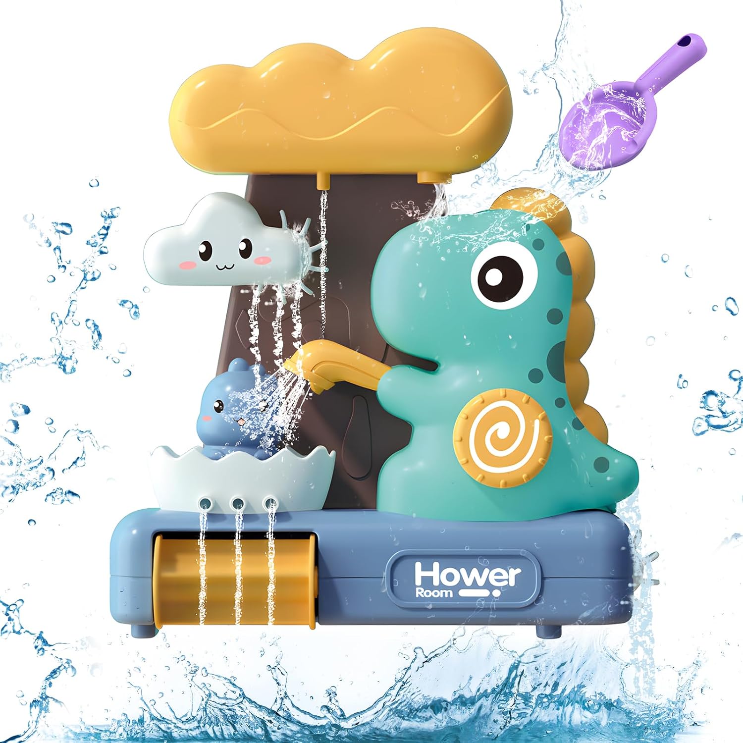 Waterfall Dinosaur Bath Toy - No Batteries Required, Easy to Use and Install, Safe for Ages 1+
