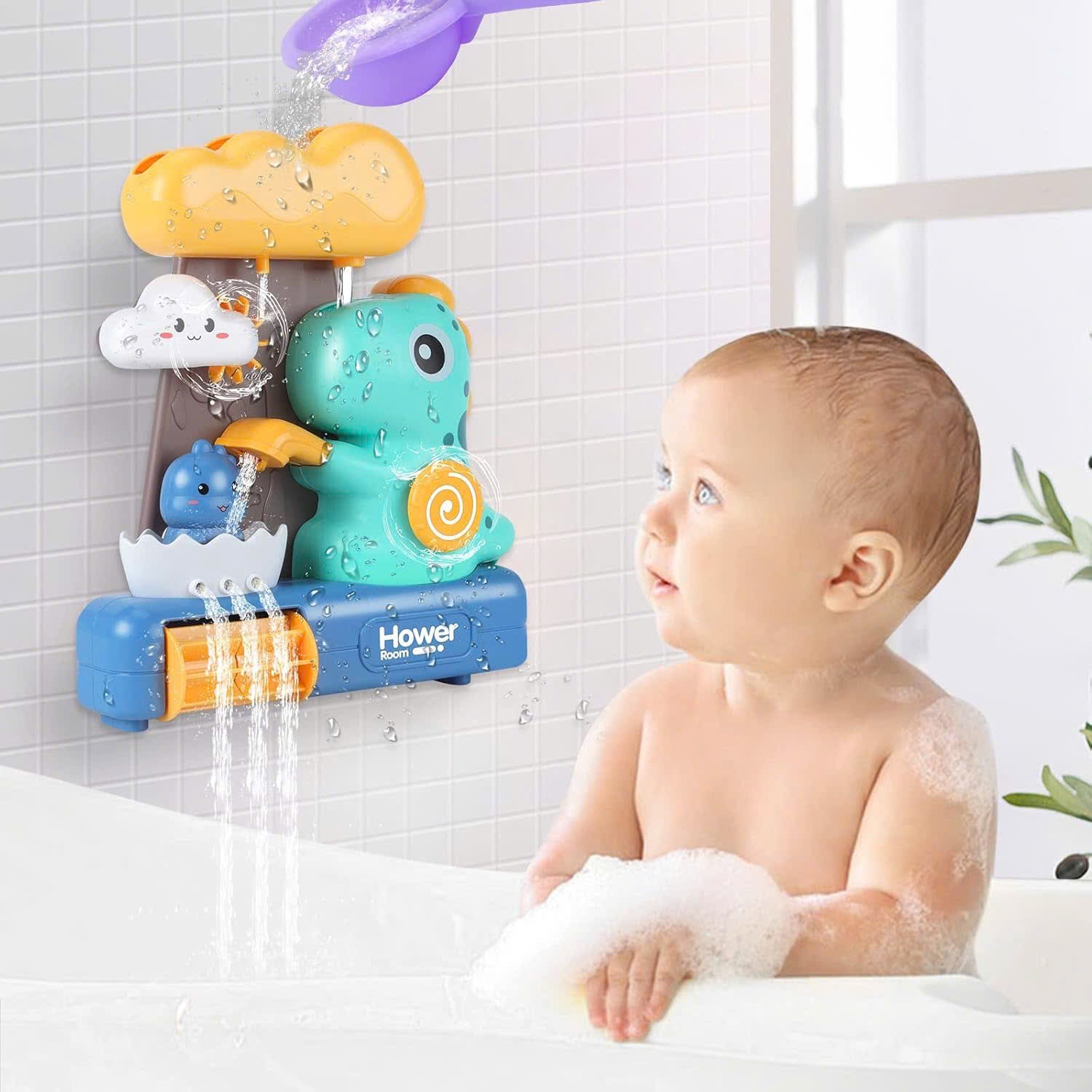 Waterfall Dinosaur Bath Toy - No Batteries Required, Easy to Use and Install, Safe for Ages 1+