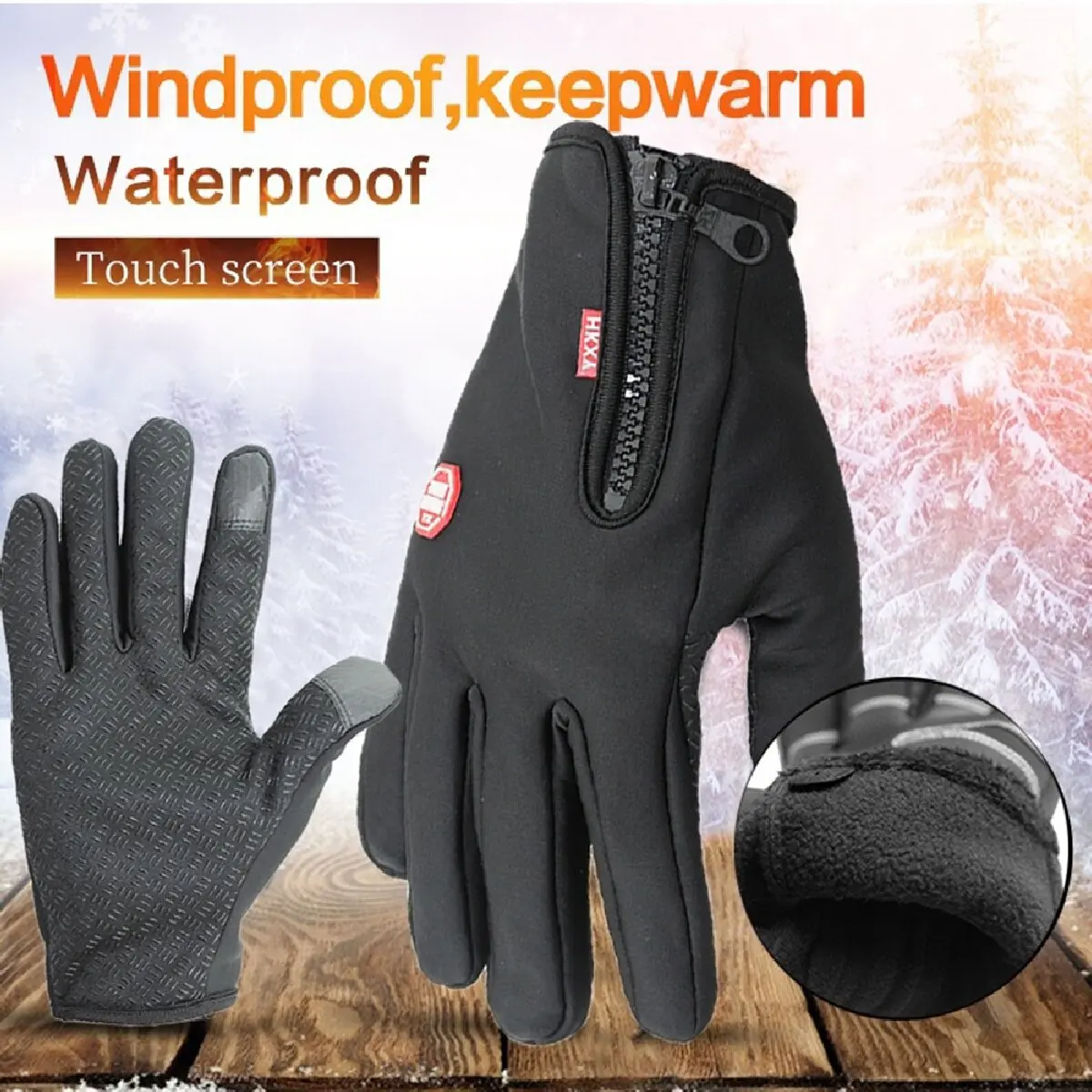 Weather Windproof Waterproof Heated Gloves with Touchscreen, Non-Slip
