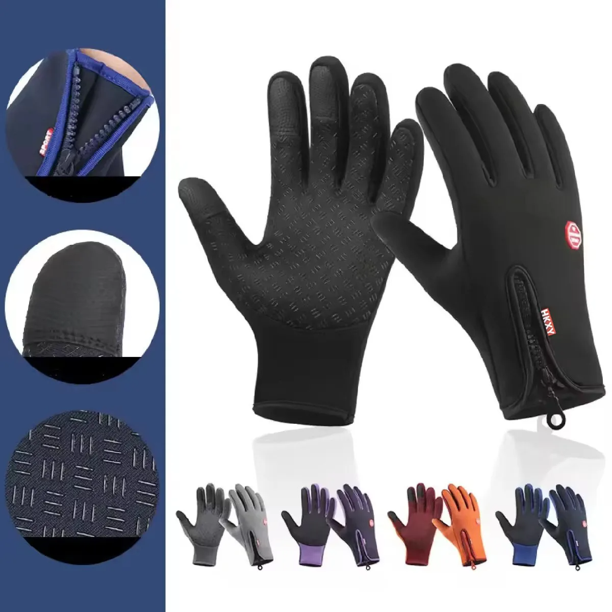 Weather Windproof Waterproof Heated Gloves with Touchscreen, Non-Slip