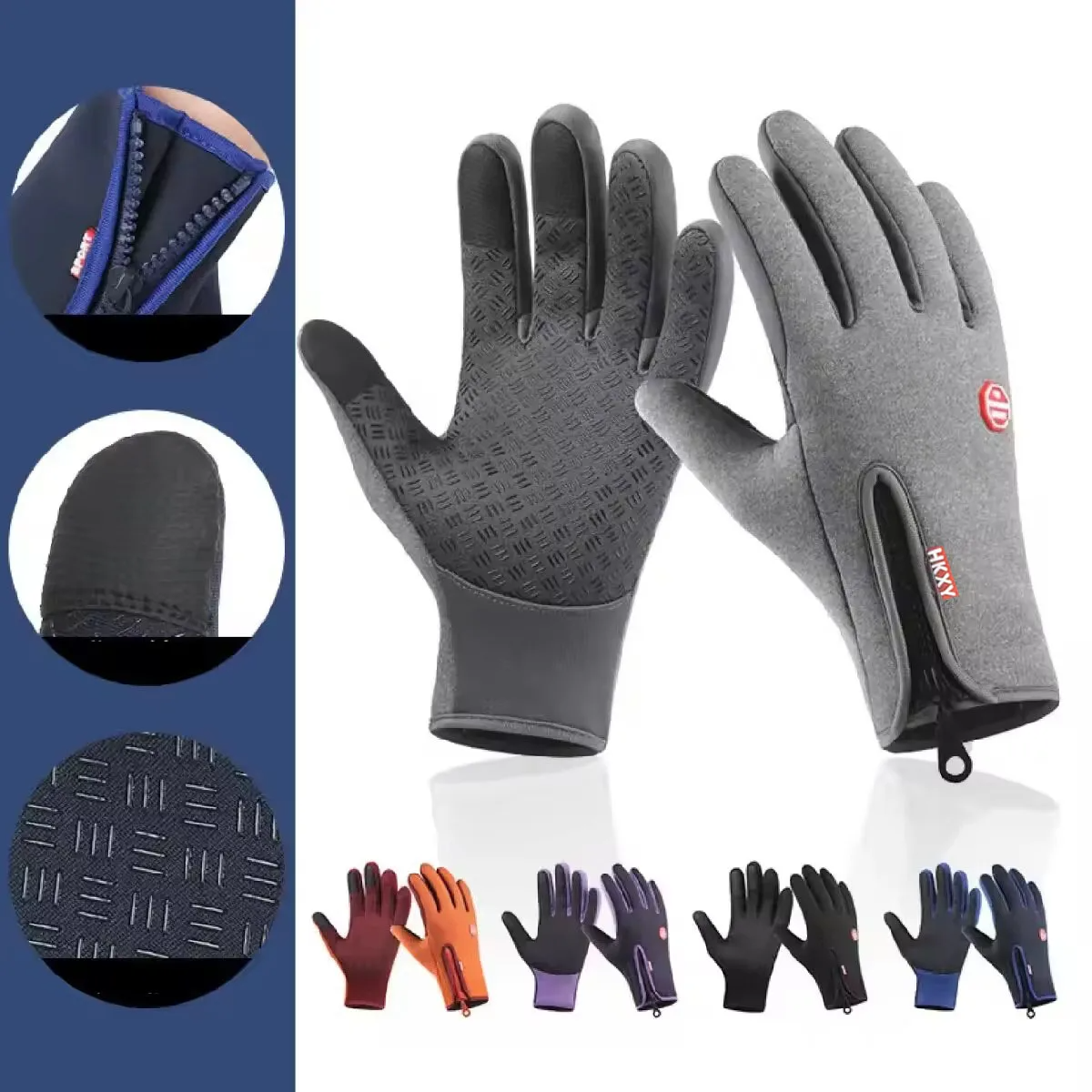 Weather Windproof Waterproof Heated Gloves with Touchscreen, Non-Slip