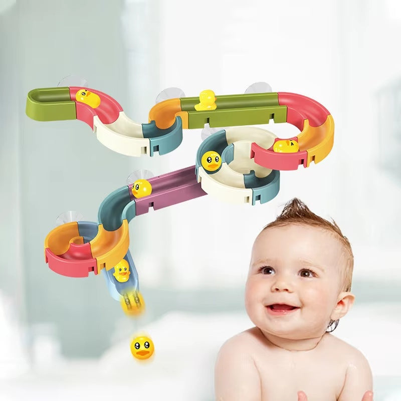 Wind-Up Duck Slide, DIY Building Blocks, Colorful, Bathtub Wall Mount, Boosts Imagination, Safe for Ages 3+