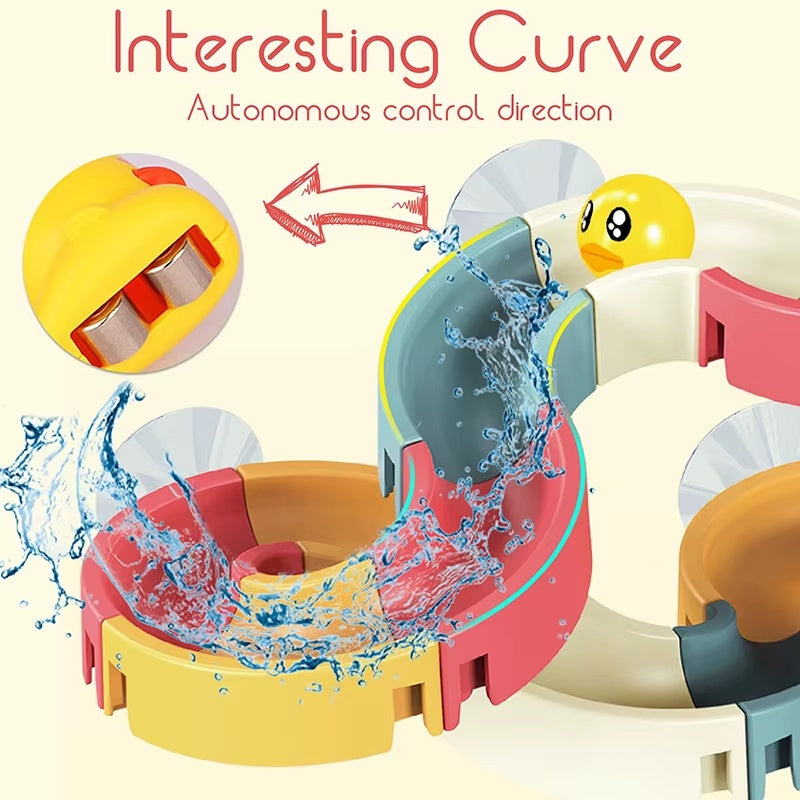 Wind-Up Duck Slide, DIY Building Blocks, Colorful, Bathtub Wall Mount, Boosts Imagination, Safe for Ages 3+